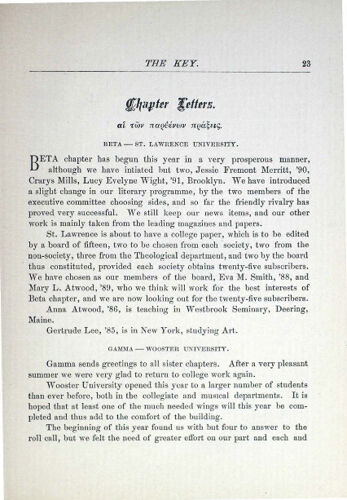 Chapter Letters: Beta - St. Lawrence University, December 1887 (image)